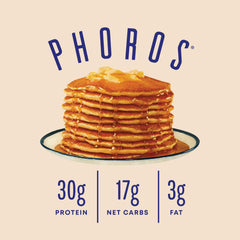 Phoros Protein Pancake Mix Cinnamon ingredients panel highlights oats and whey
