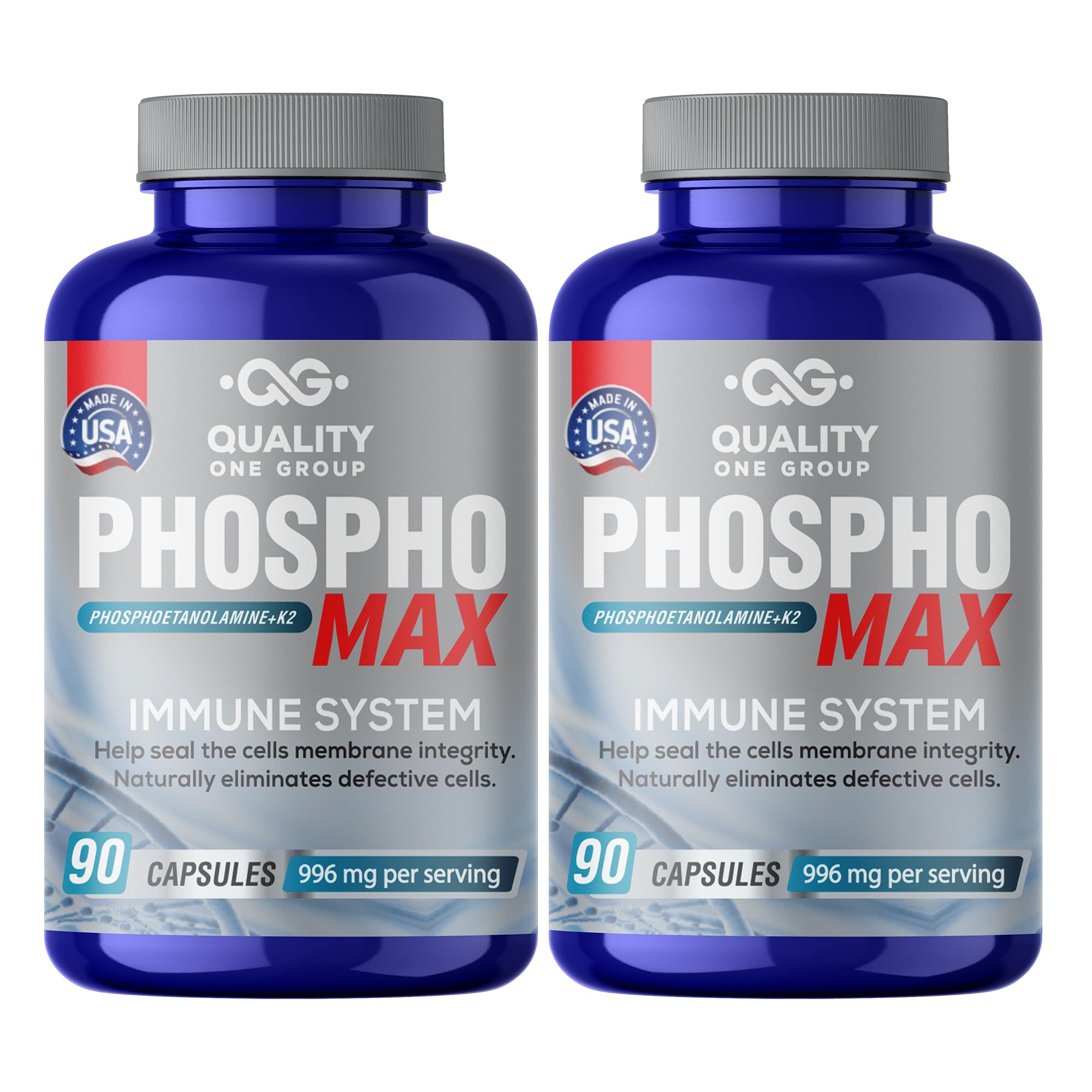 Phosphomax bottle front view highlighting premium packaging for immune support