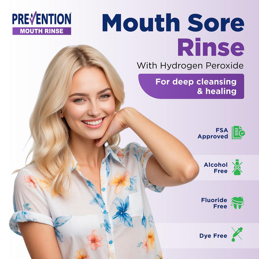 PHS Prevention Mouth Sore Rinse application-use shows easy daily care for sensitive mouths
