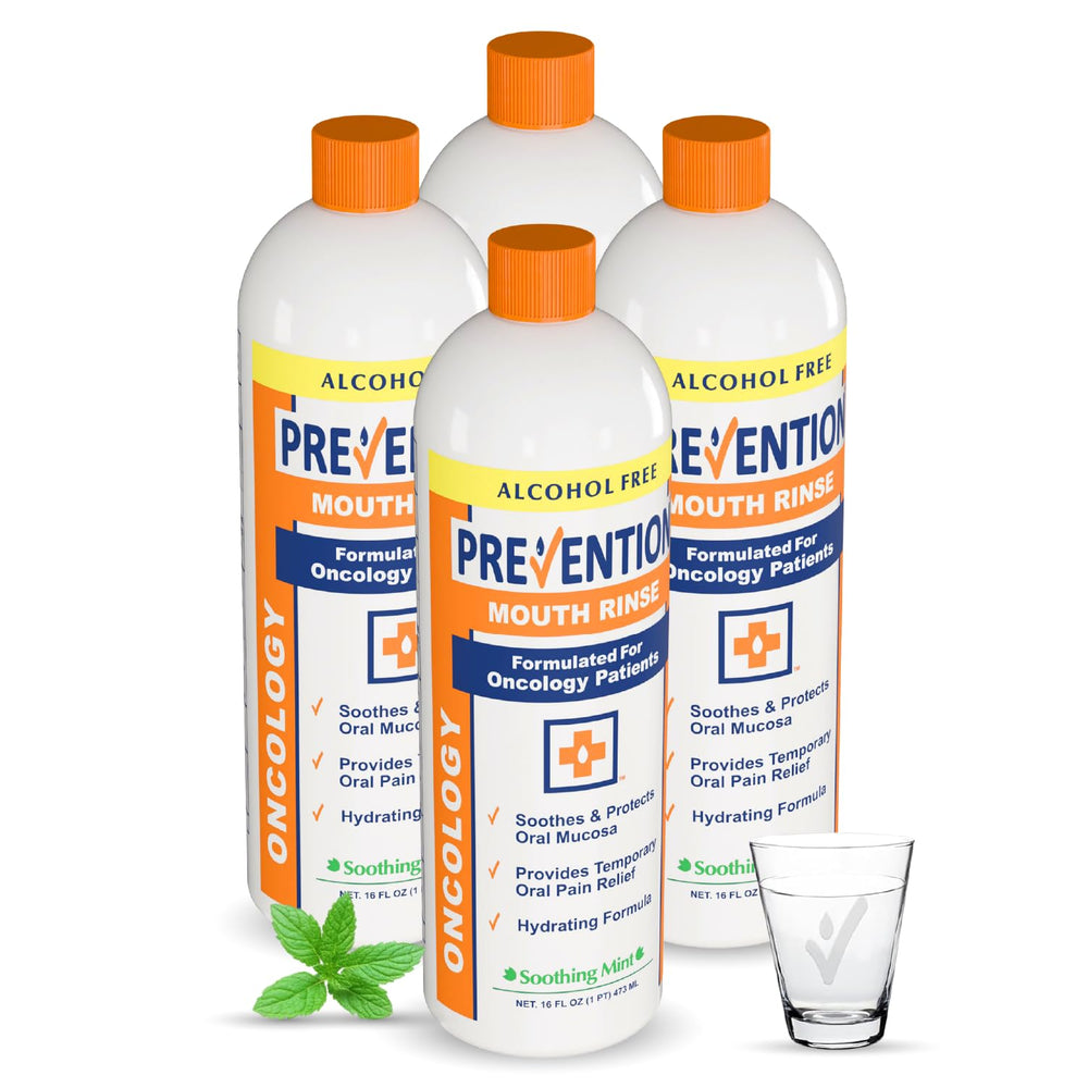 PHS Prevention oncology mouthwash bottle front, soothing, moisture-friendly design.