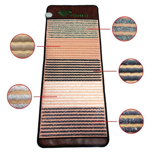 PHYMAT gemstone pad close-up highlighting heat-retaining amethyst and tourmaline