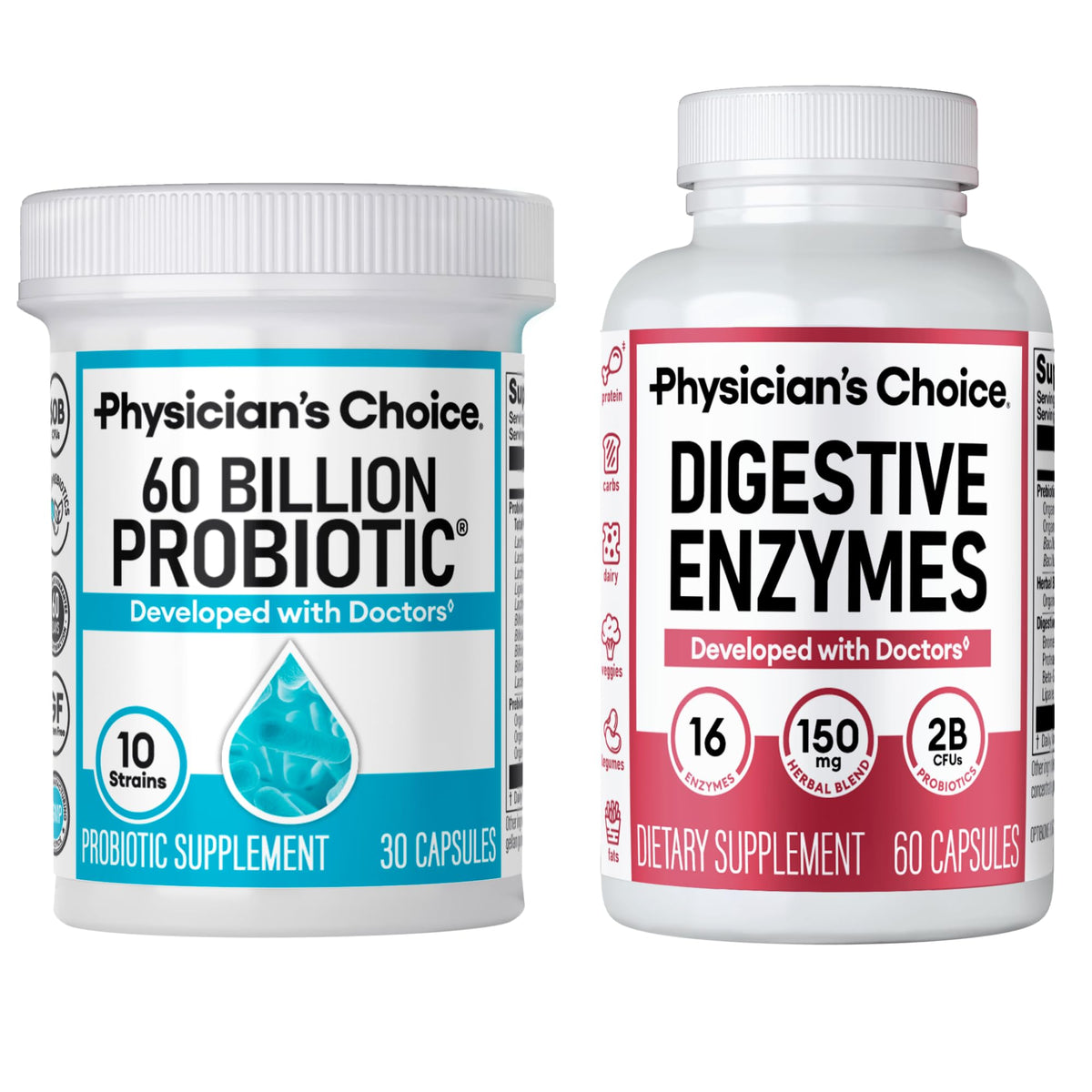 Physician's CHOICE 60 Billion Probiotics bottle supports gut balance and daily wellness.