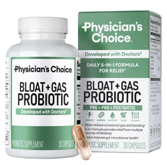Physician's CHOICE bottle of Bloat & Gas Probiotic for daily digestive support.