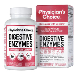 Physician's CHOICE Digestive Enzymes bottle front, showing mealtime comfort support