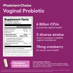 Physician's CHOICE Feminine Power Duo ingredients cranberry prebiotic illustrated for holistic care.