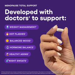 Physician's CHOICE Menopause Probiotic capsules close-up for daily balance.