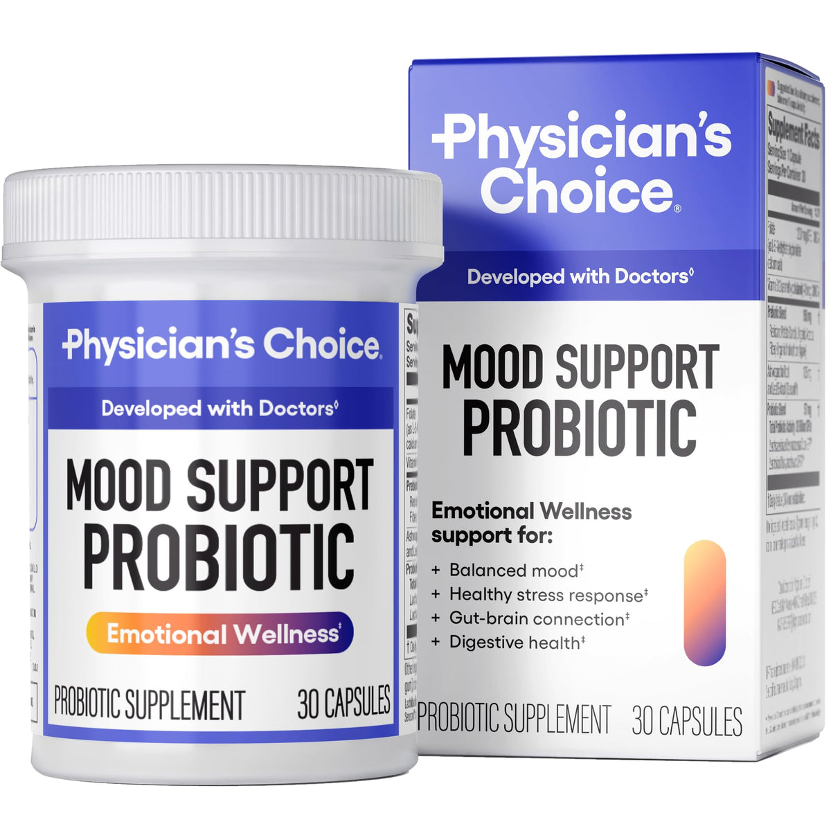 Physician's CHOICE Mood Probiotic bottle may support mood balance and digestion.