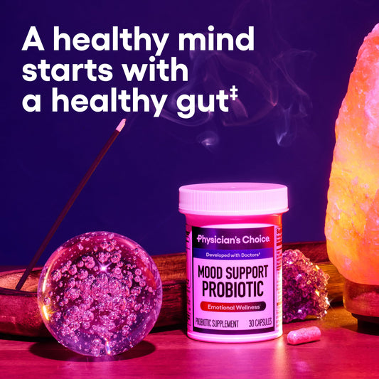 Physician's CHOICE Mood Probiotic capsules may support daily calm and resilience.