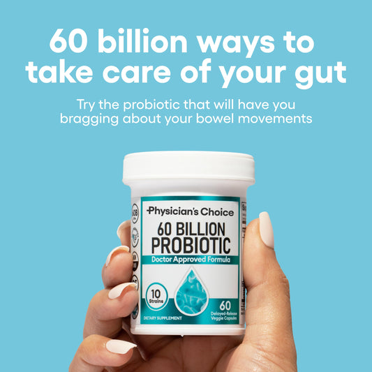 Physician's CHOICE Probiotics capsules showing 10 strains for balance.