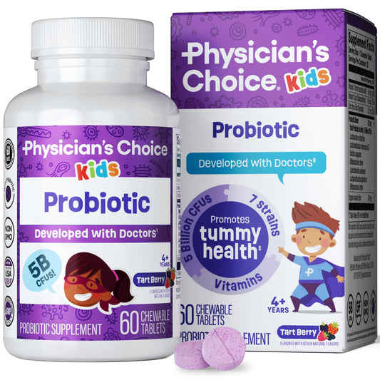 Physician's CHOICE Kids packaging featuring berry chewables for daily digestive support