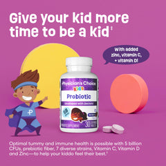 Physician's CHOICE Kids ingredients panel highlighting seven strains and vitamins