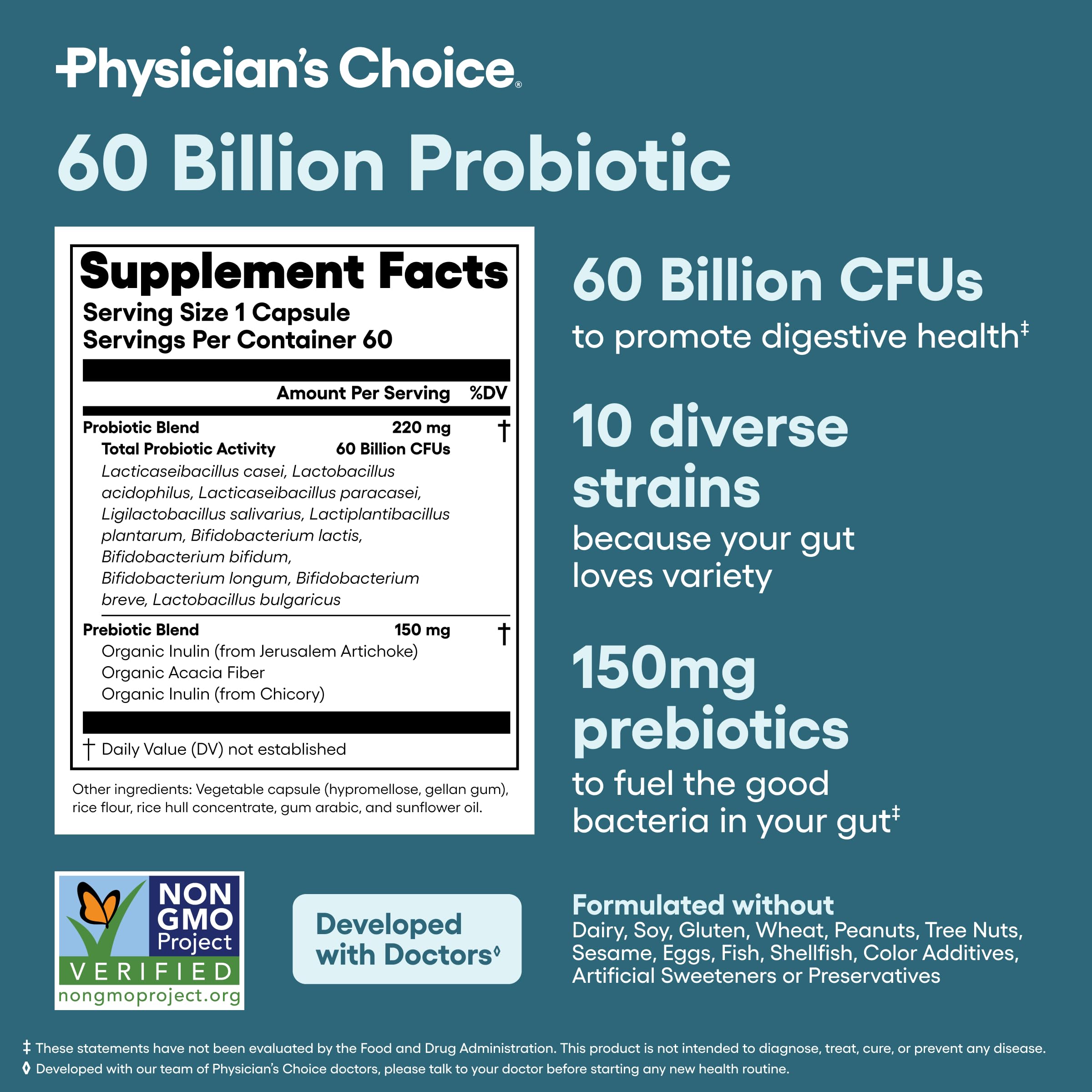 Physician's CHOICE Probiotics made in USA with quality checks for trust.