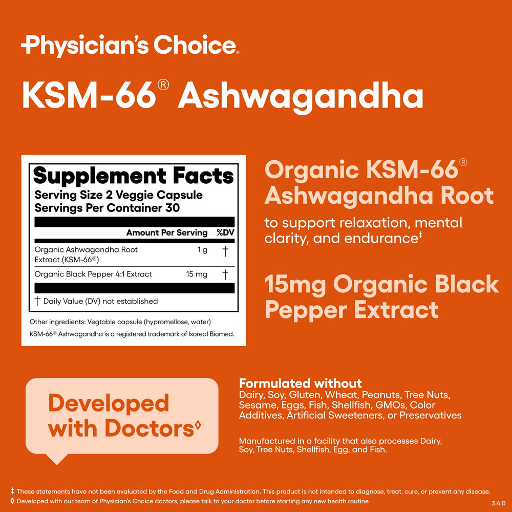 Person holding the Physician's CHOICE bottle suggesting stress and mood support
