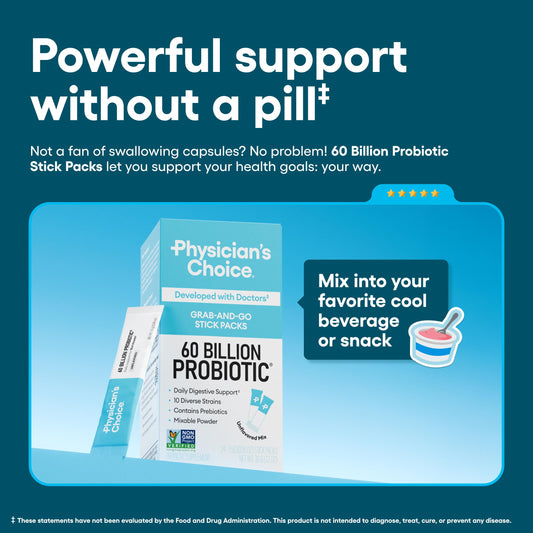 Physician's Choice ten-strain probiotic blend with prebiotics supports gut balance.