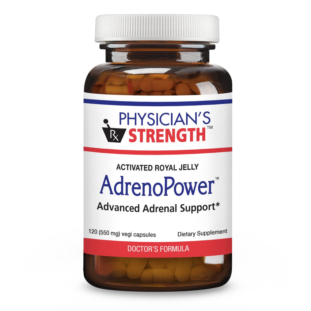 Physician's Strength AdrenoPower capsules close-up highlighting energy support