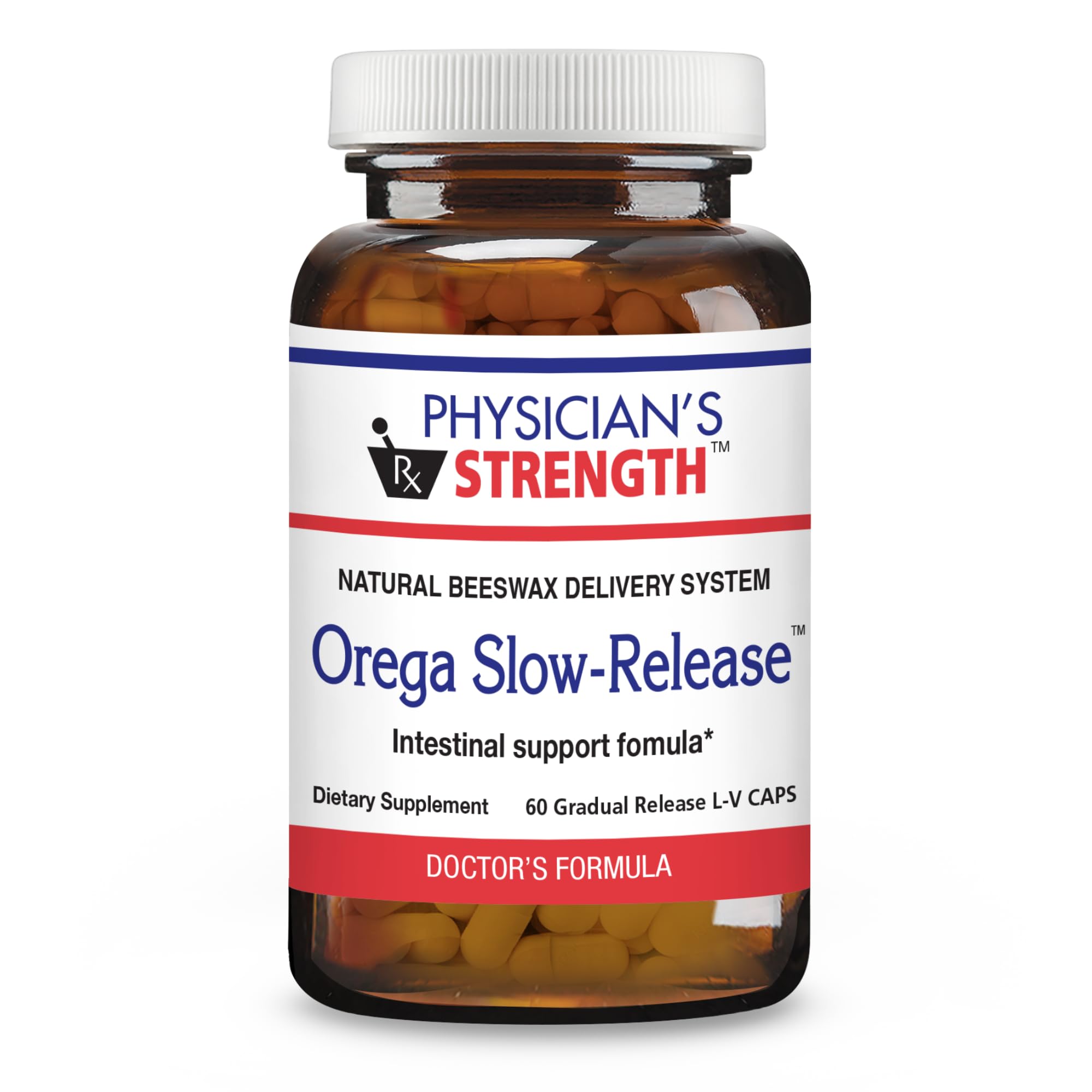 Physician's Strength Orega Slow-Release bottle showing gradual intestinal support.
