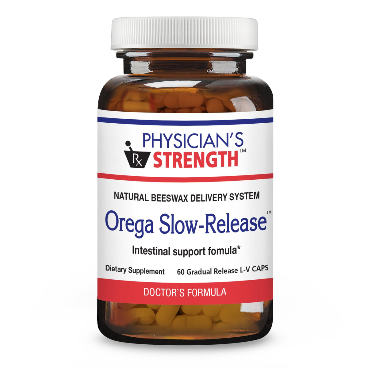 Physician's Strength Orega Slow-Release bottle showing gradual intestinal support.