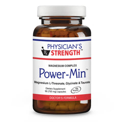 Physician's Strength Power-Min bottle front shows the complete magnesium blend for daily wellness
