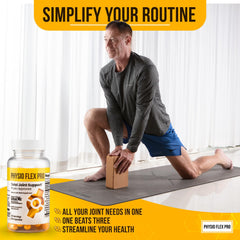 Physio Flex Pro packaging back showing 60-count bottle and USA manufacturing