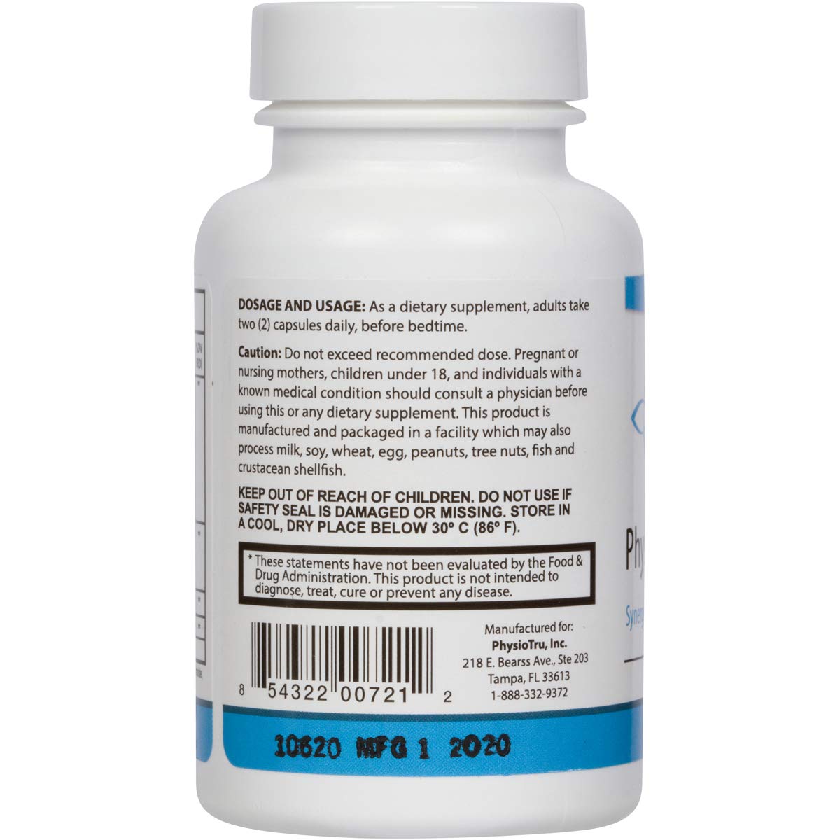 Close-up of Physio Flora capsules highlighting curcumin and probiotic benefits.