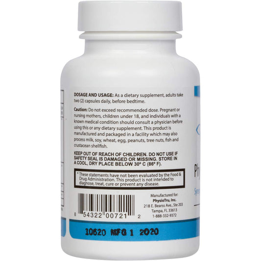 Close-up of Physio Flora capsules highlighting curcumin and probiotic benefits.