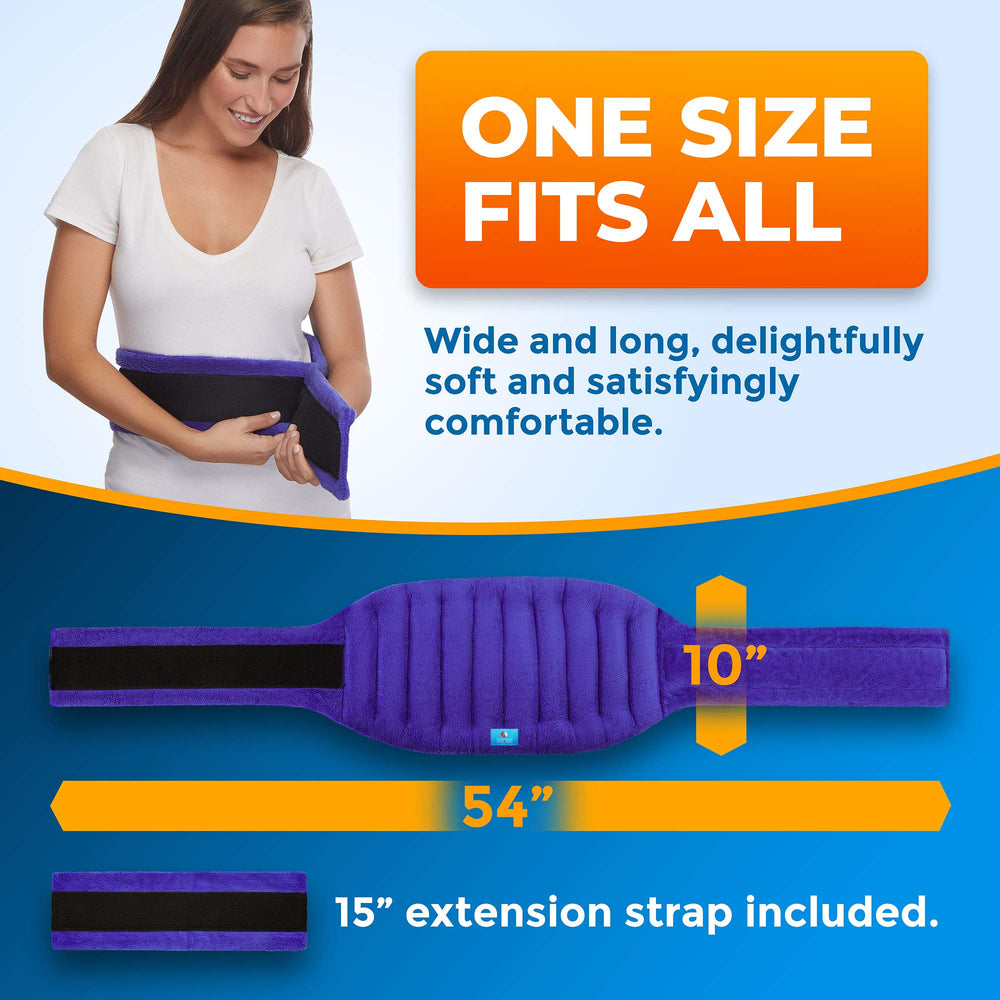 PhysioNatural back wrap around-the-waist use while moving for hands-free heat therapy.