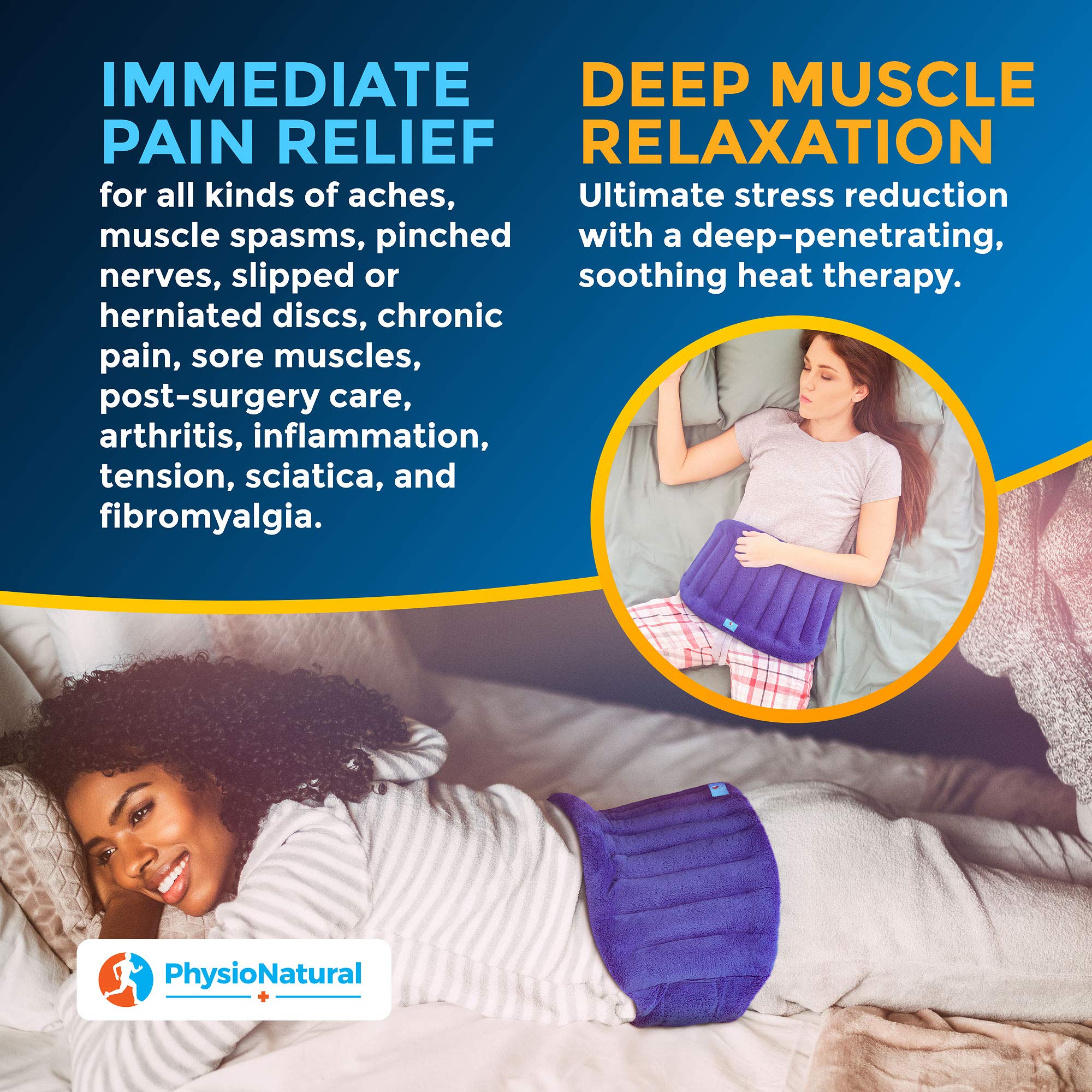 PhysioNatural back wrap closeup shows plush minky fabric for soothing skin comfort.
