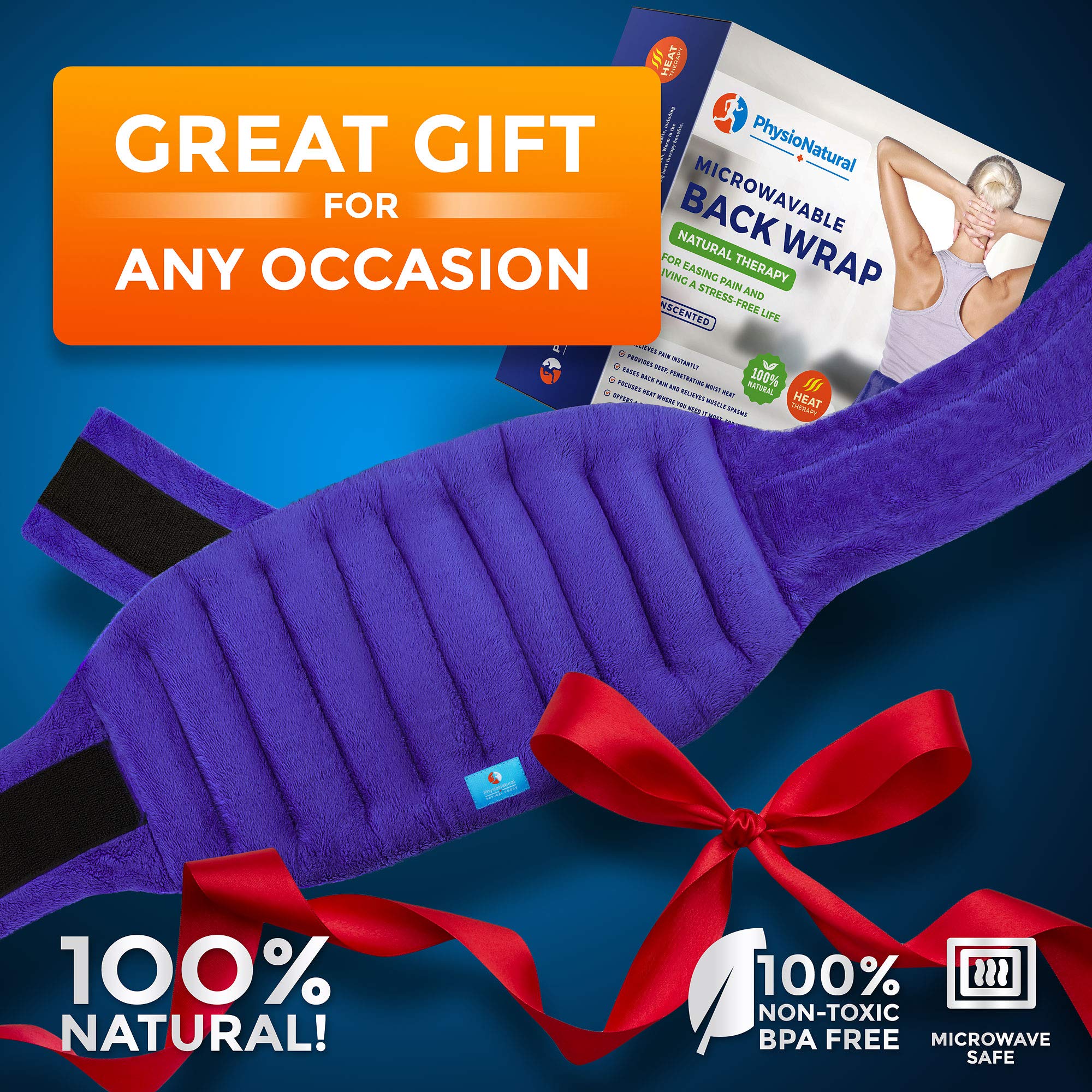 PhysioNatural back wrap packaging box displays brand and easy-to-use instruction labels.
