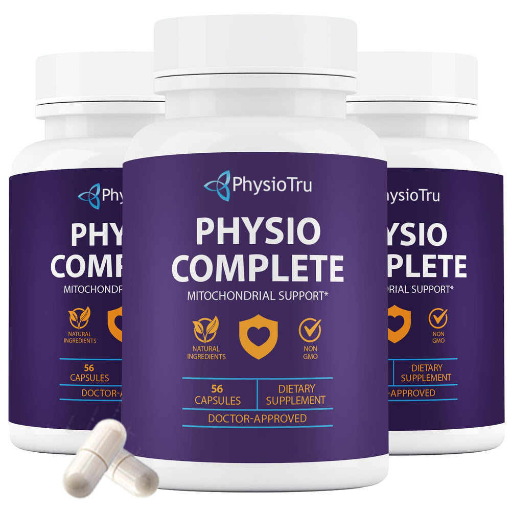 PhysioTru Physio Complete CoQ10 bottle front for easy daily energy support.
