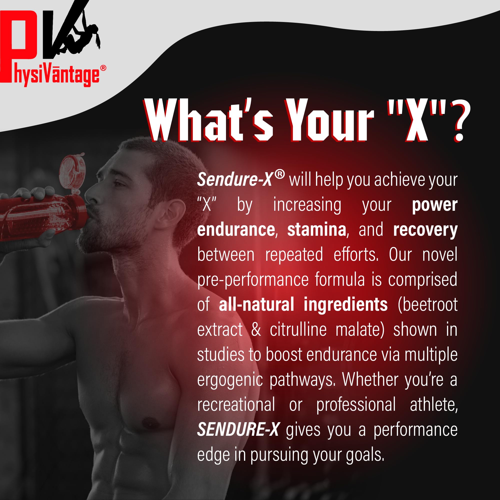 Physiovantage Sendure-X citrulline malate powder for support of nitric oxide and performance.