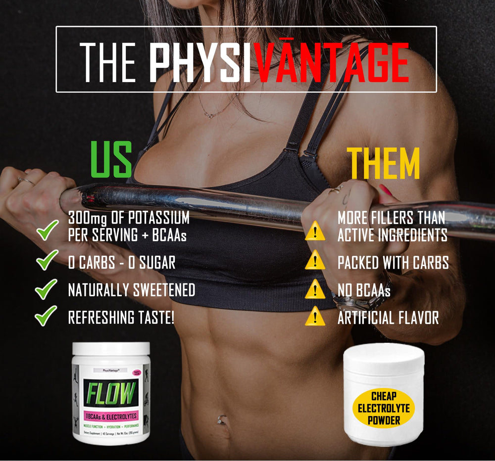 PhysiVantage Flow BCAAs scoop dispensing during training for muscle support