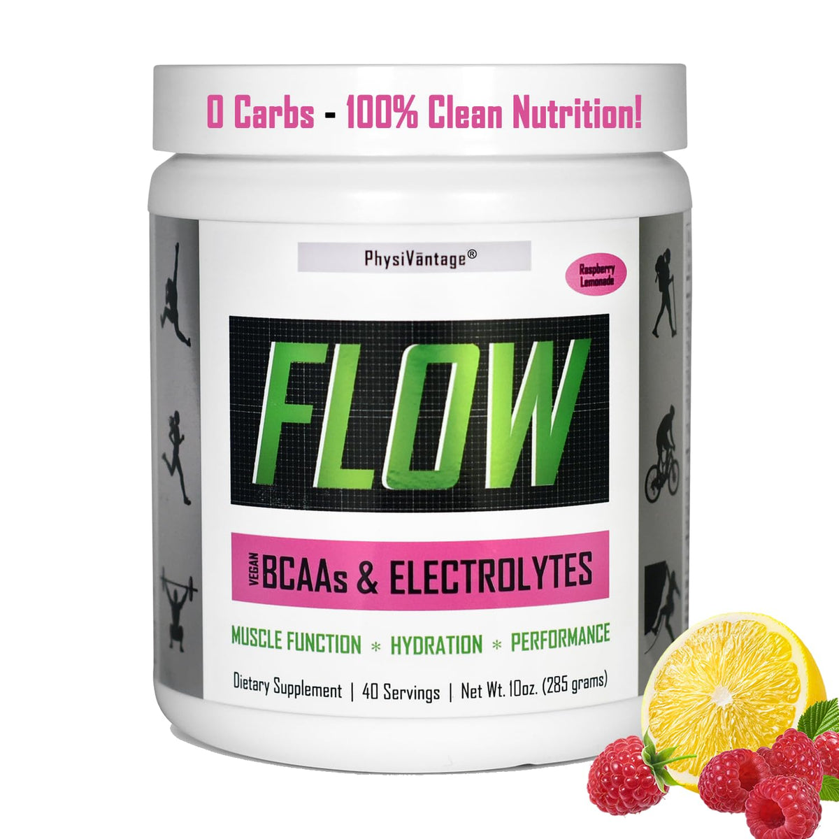 PhysiVantage Flow electrolyte powder bottle pour for on-the-go hydration during workouts