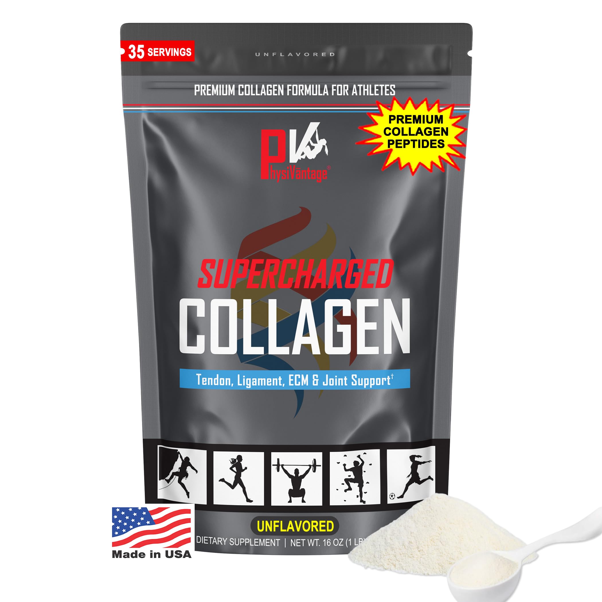 PhysiVantage Supercharged Collagen bag in compact travel packaging.