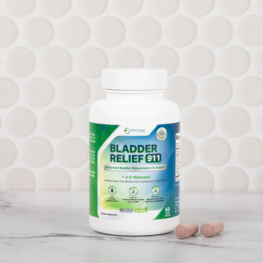 Phytage Labs Bladder Relief 911 capsules for discreet everyday comfort.