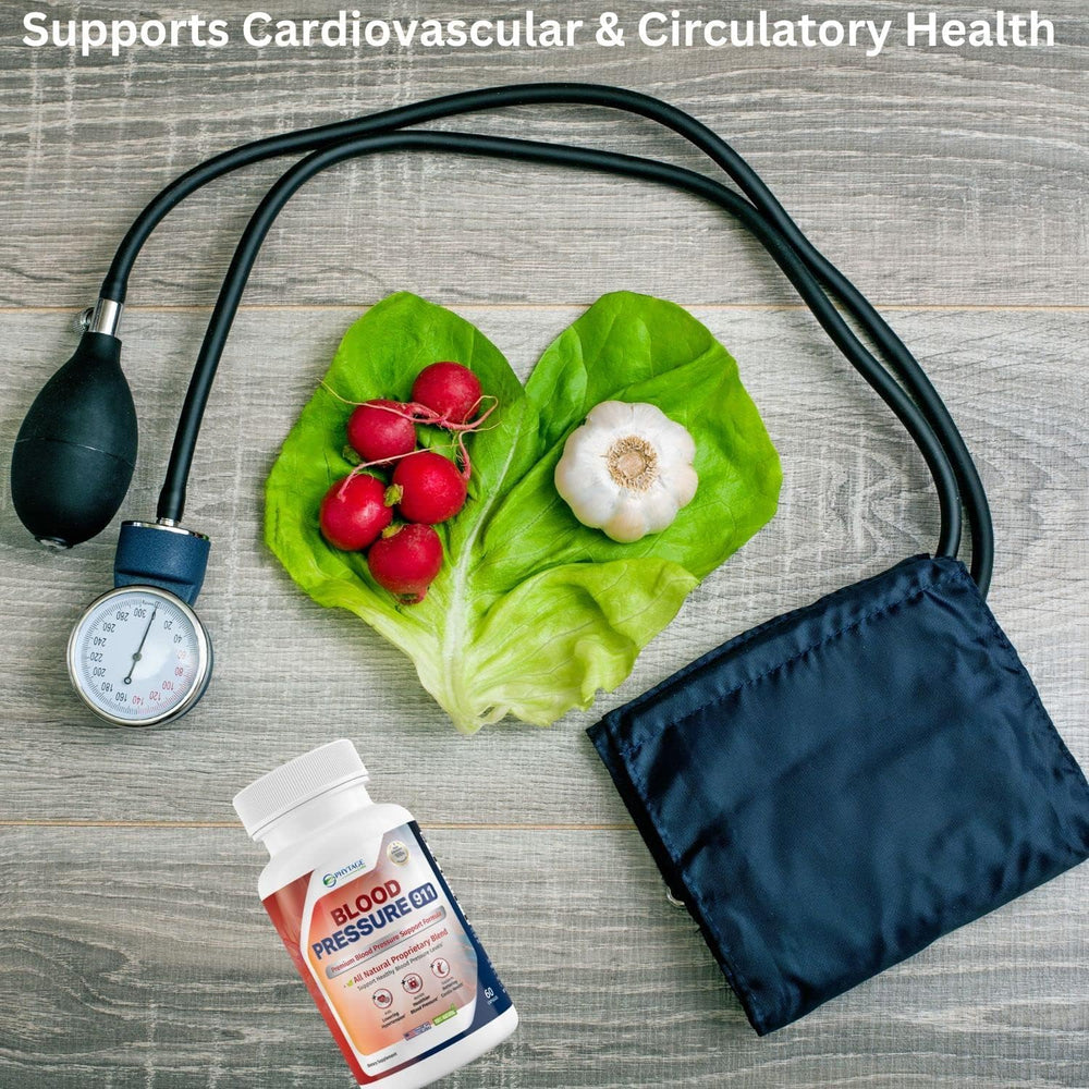 Phytage Labs Blood Pressure 911 bottle with glass illustrating easy hydration pairing