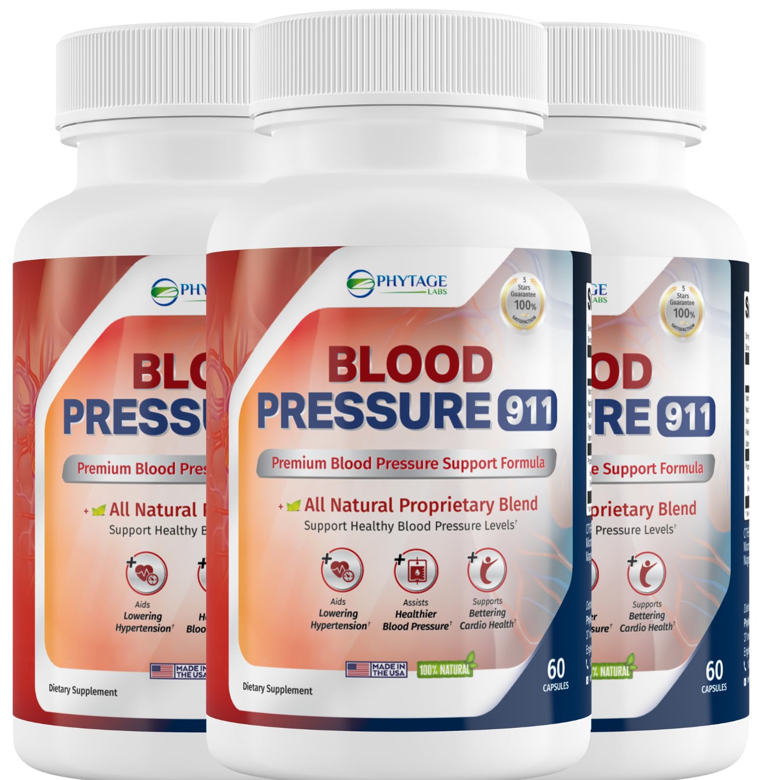 Phytage Labs Blood Pressure 911 bottle closeup for daily heart health support.