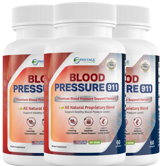 Phytage Labs Blood Pressure 911 bottle closeup for daily heart health support.