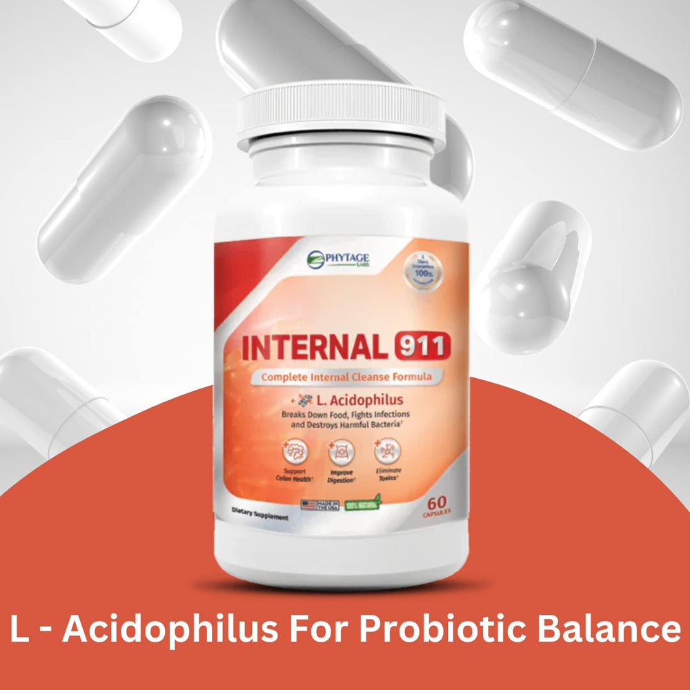 Front packaging of Internal 911 detox capsules for visibility and trust.