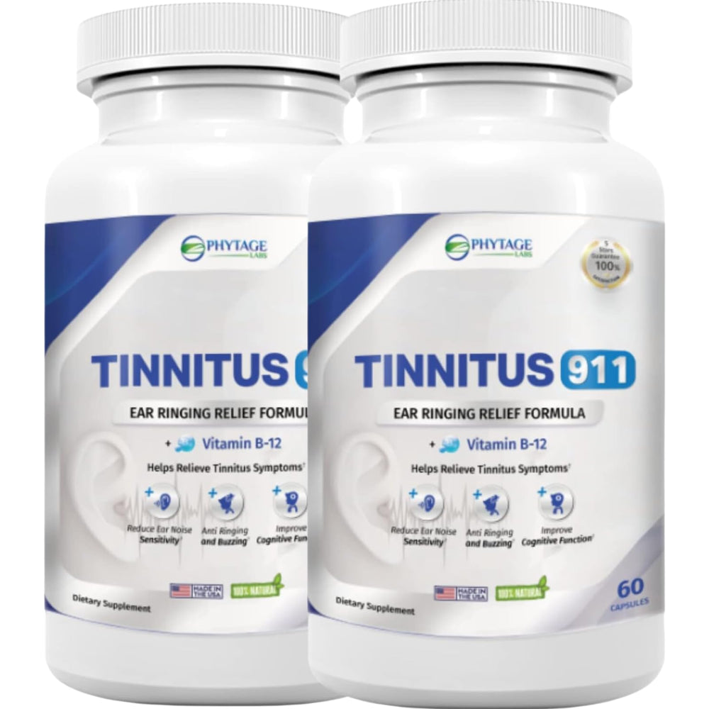 Phytage Labs Tinnitus 911 bottle label showcasing natural tinnitus support