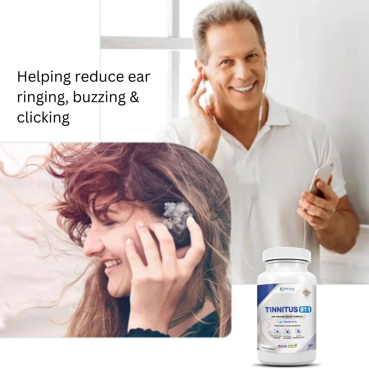 Phytage Labs Tinnitus 911 capsules for daily calm and focus