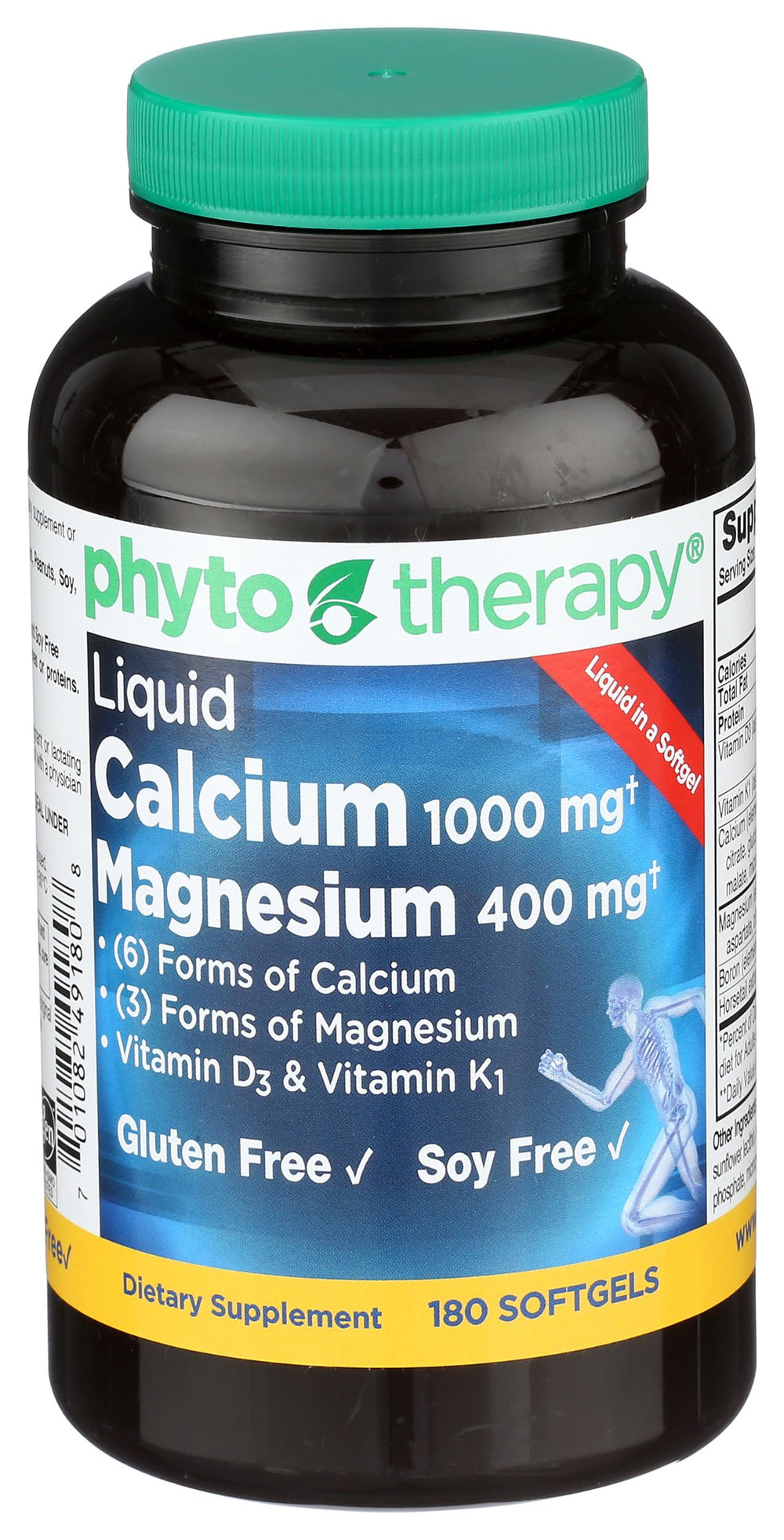 Phyto-Therapy liquid calcium magnesium bottle front highlights easy bone-supporting nutrition.