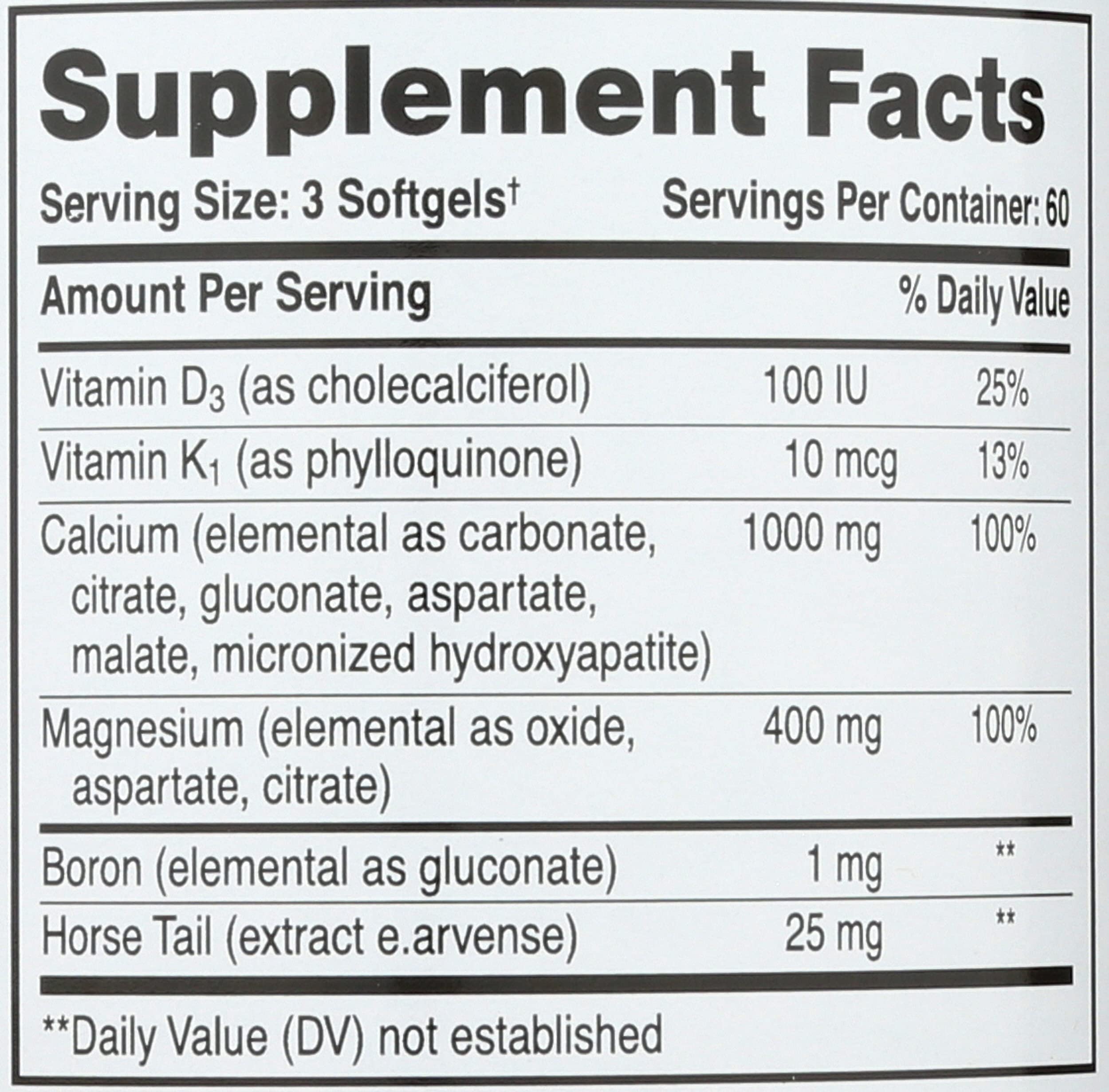 Phyto-Therapy softgels close-up shows 1000 mg calcium per serving.