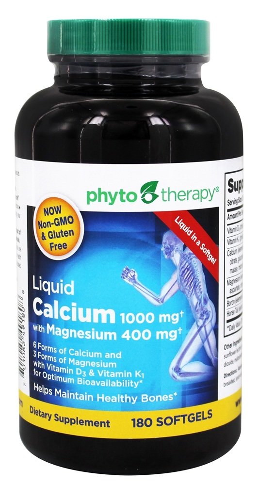 Phyto-Therapy Phytotherapy Rx Calcium softgel label close-up, US-made quality.