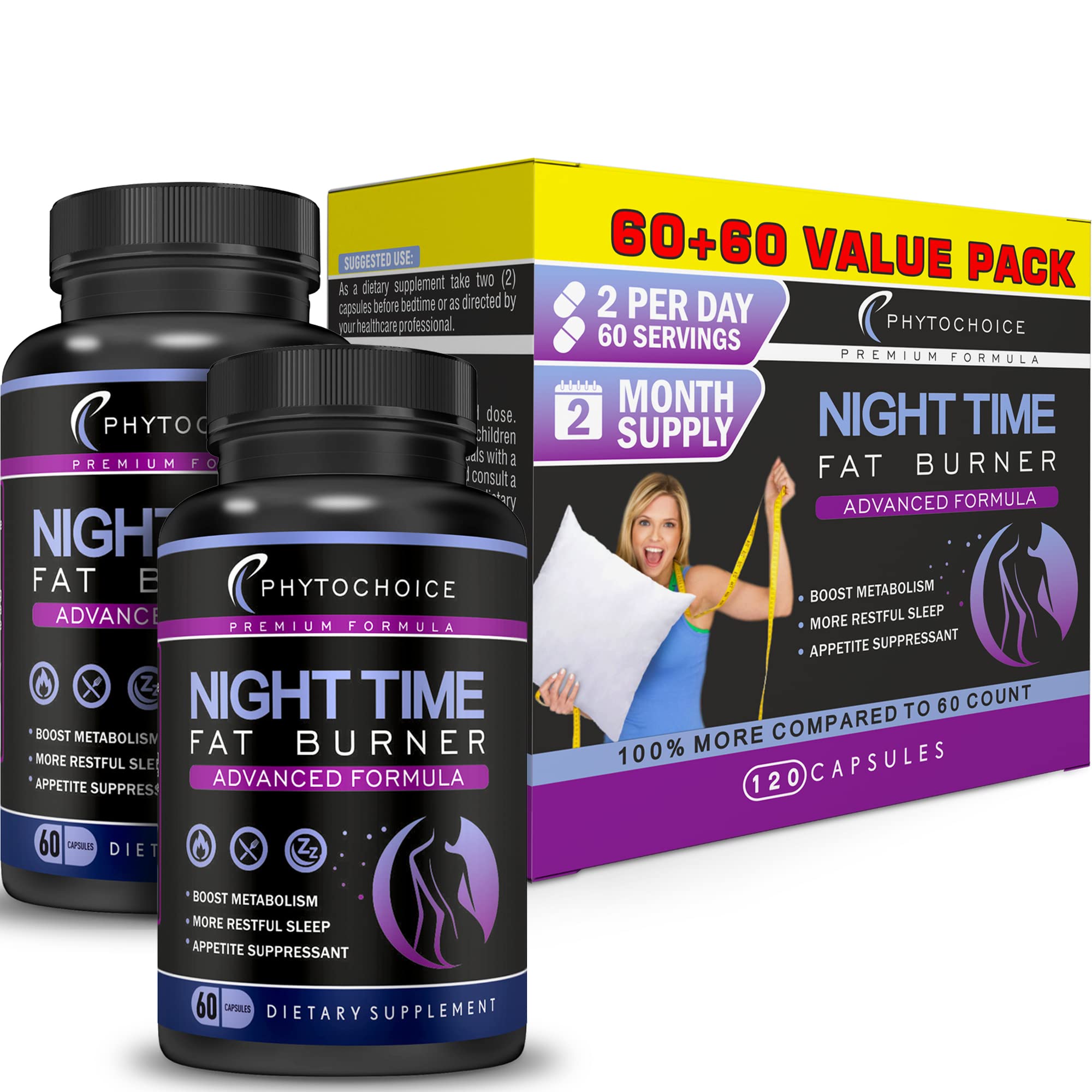 Phytochoice Nighttime Fat Burner bottle for convenient nightly use and non-stimulant support.