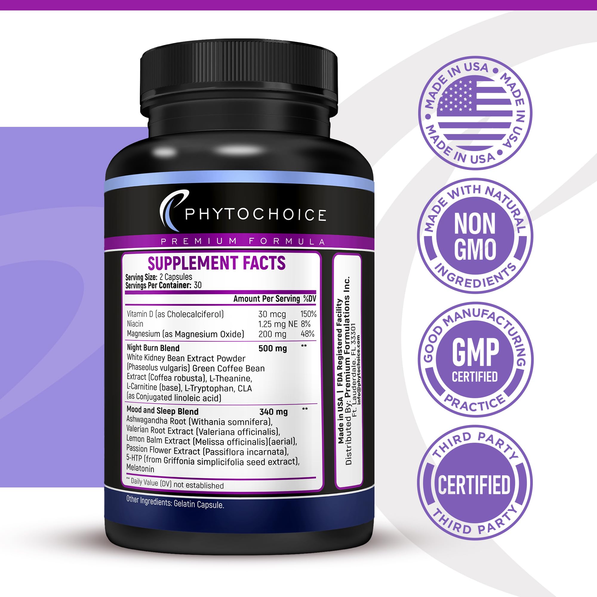 Phytochoice Nighttime Fat Burner with green coffee bean for gentle nighttime metabolism.