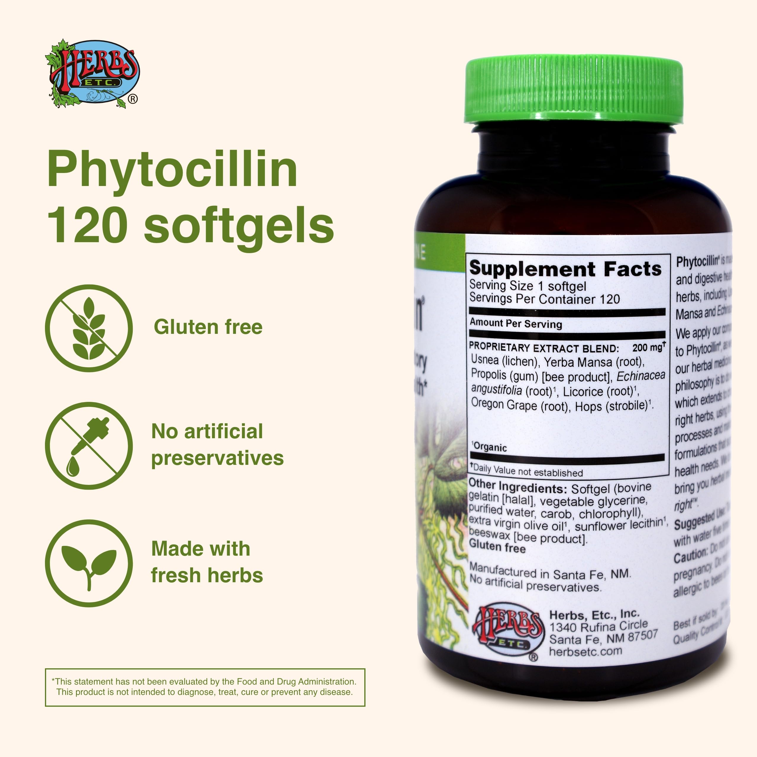 Phytocillin herbal blend ingredients include usnea and yerba mansa for digestive balance.