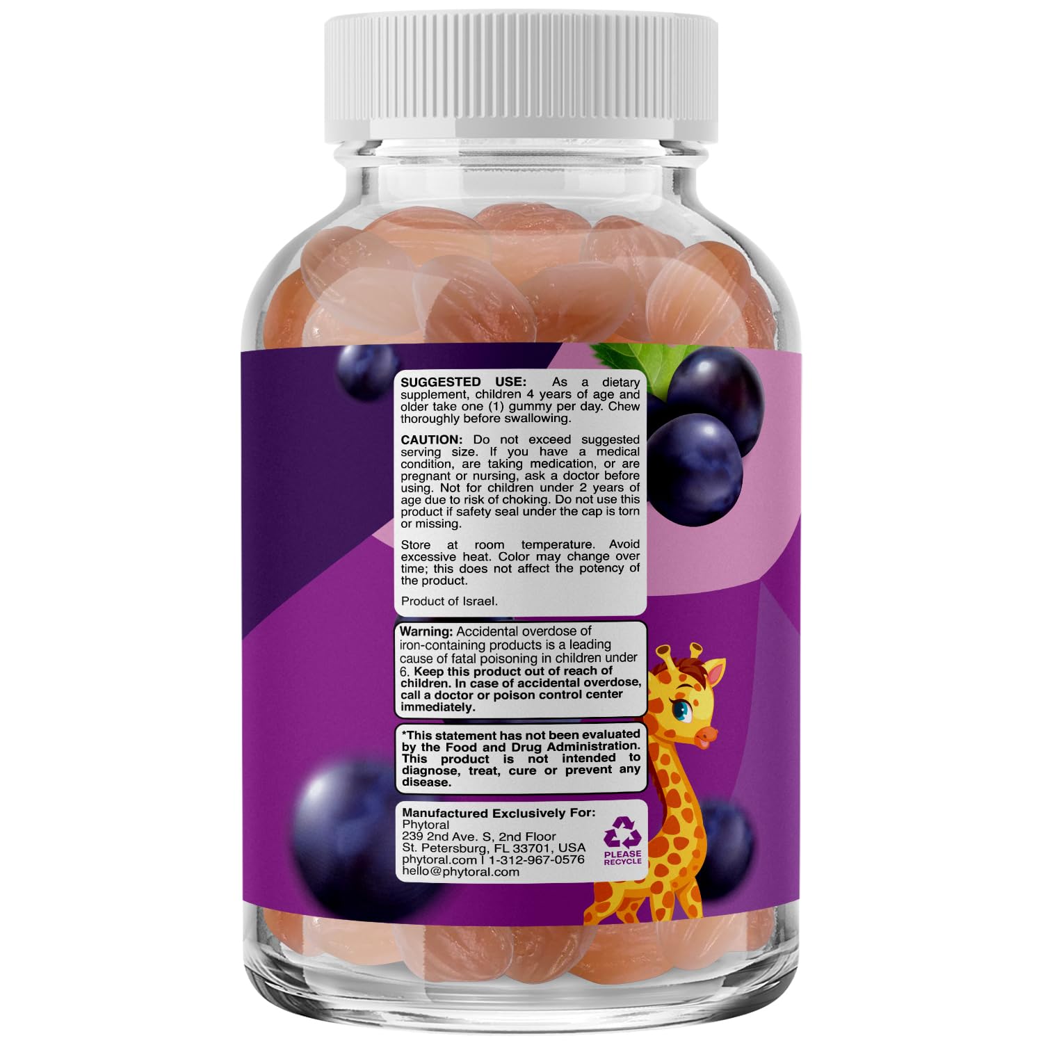 Phytoral Iron Gummies for Kids close-up of a gummy texture and chewable form