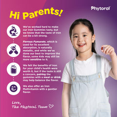 Phytoral Iron Gummies for Kids ingredient panel with iron and vitamins
