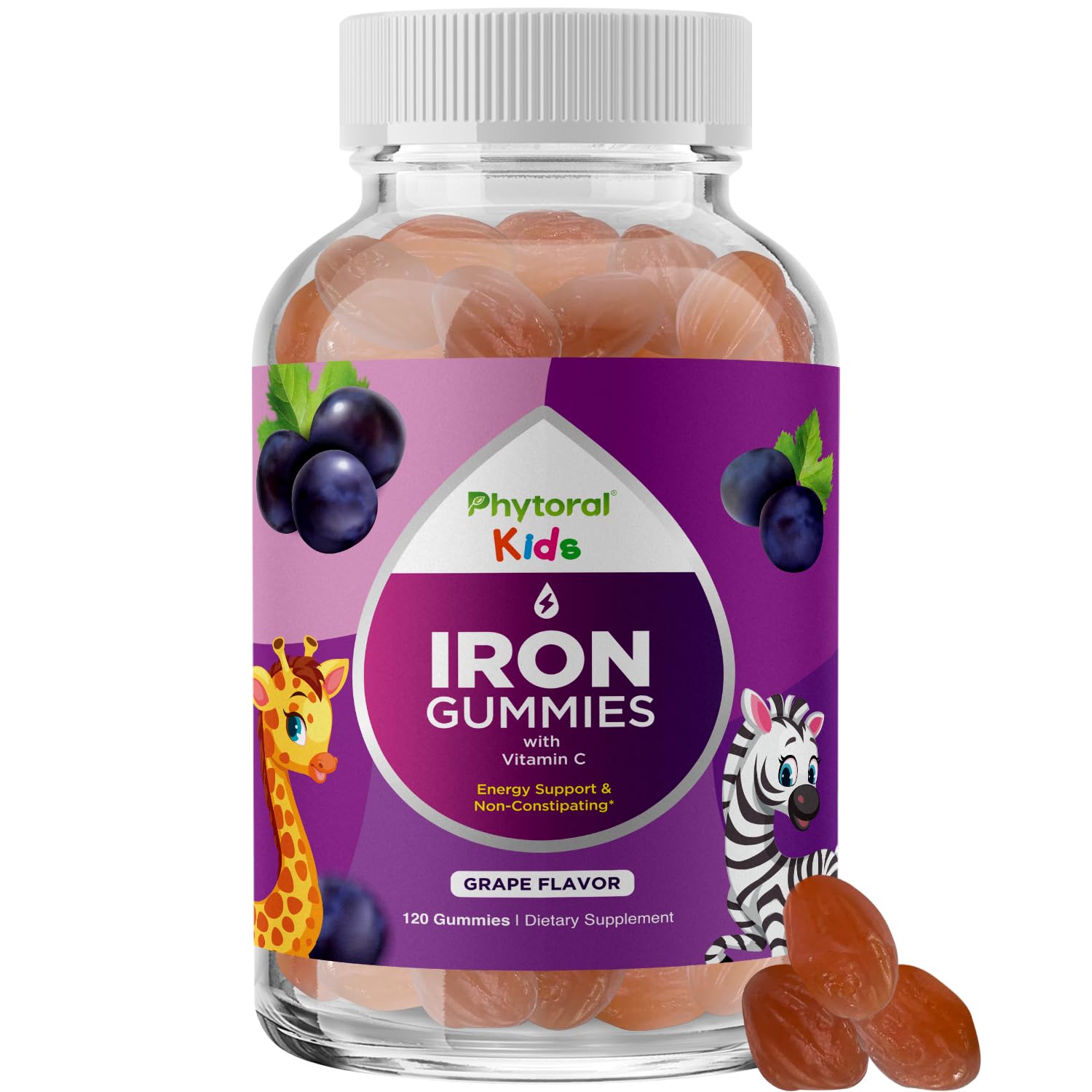 Phytoral Iron Gummies for Kids packaging showing full ingredient panel for daily nutrition