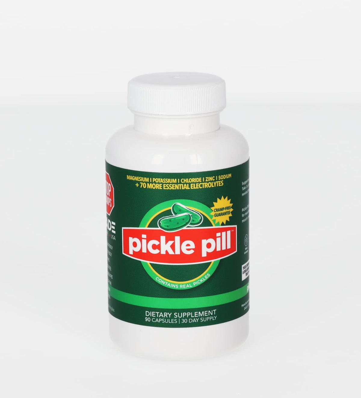 PicklePill Cramp Defense bottle front for daily electrolyte support during workouts.